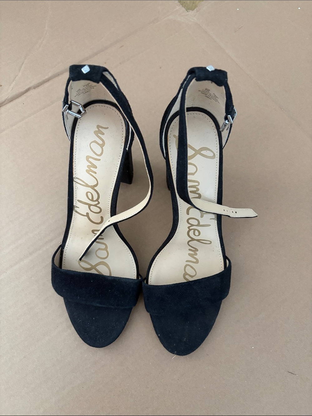 Sam Edelman Black Suede Ankle-Strap Block Heels